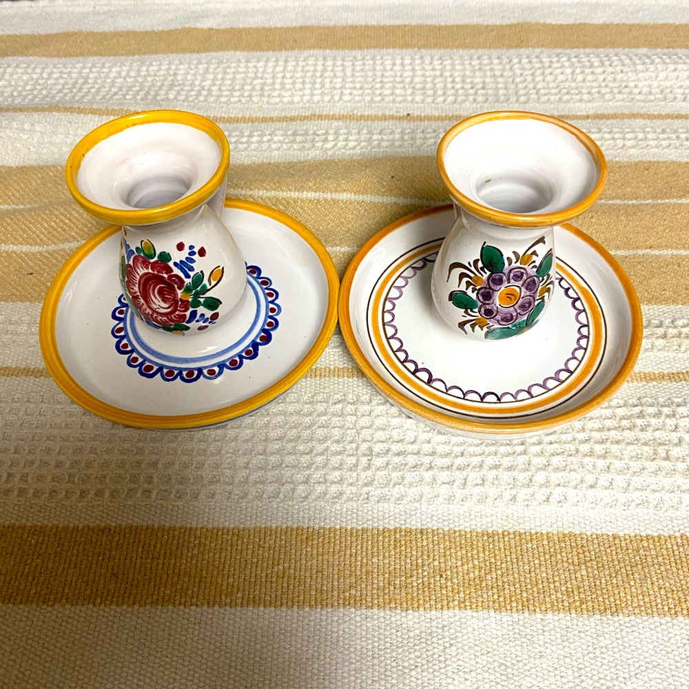 Antique Czechoslovakia Redware Pottery Candlestick Holders(2) 3 1/4”h x 4 1/2”w